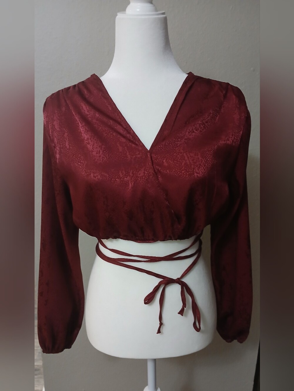Women's Wine Wrap Crop Top with Waist Ties